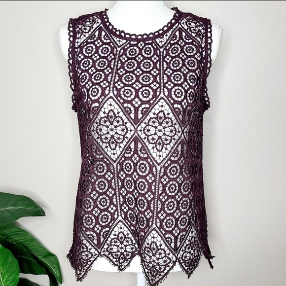 Anthropologie Tops - Anthropologie Deletta Aubergine Lace Overlay Tank